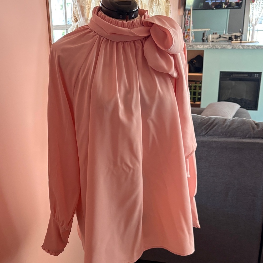 Women's Pink Bow-Neck Blouse